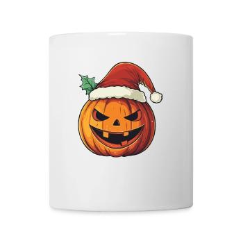 Halloween Geschenk Kürbis mit Weihnachtsmütze Deko - Tasse - Weiß - Vorne