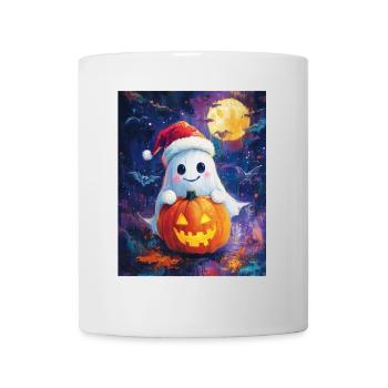 Halloween Geschenk Geist mit Weihnachtsmütze Deko - Tasse - Weiß - Vorne