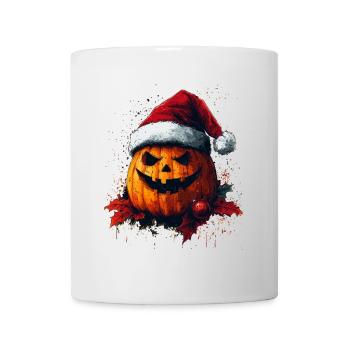 Halloween Geschenk Kürbis mit Weihnachtsmütze Deko - Tasse - Weiß - Vorne