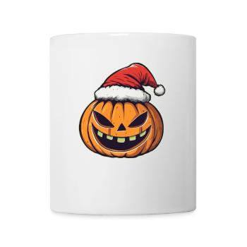 Halloween Geschenk Kürbis mit Weihnachtsmütze Deko - Tasse - Weiß - Vorne