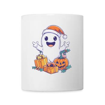 Halloween Geschenk Geist mit Weihnachtsmütze Deko - Tasse - Weiß - Vorne