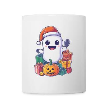 Halloween Geschenk Geist mit Weihnachtsmütze Deko - Tasse - Weiß - Vorne