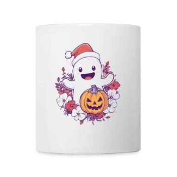 Halloween Geschenk Geist mit Weihnachtsmütze Deko - Tasse - Weiß - Vorne