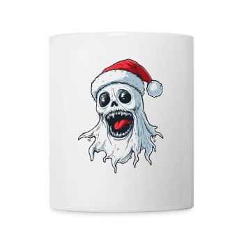 Halloween Geschenk Geist mit Weihnachtsmütze Deko - Tasse - Weiß - Vorne