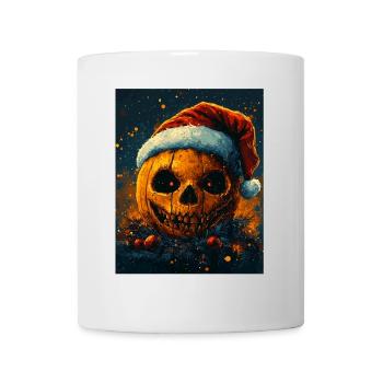 Halloween Geschenk Kürbis mit Weihnachtsmütze Deko - Tasse - Weiß - Vorne
