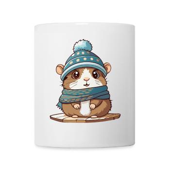 Niedlicher Hamster mit Schal und Pudelmütze. - Tasse - Weiß - Vorne