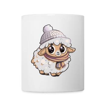 Niedliches Schaf mit Schal und Pudelmütze. - Tasse - Weiß - Vorne