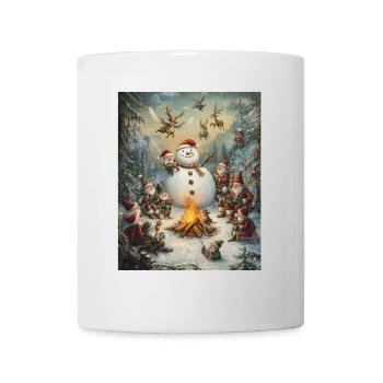 Schneemann Lagerfeuer Weihnachten Frauen Männer - Tasse - Weiß - Vorne