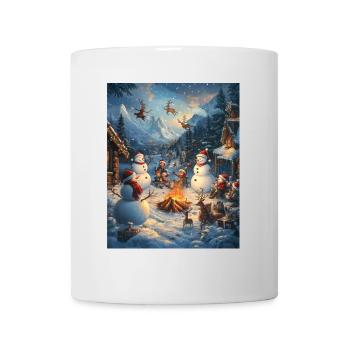 Schneemann Lagerfeuer Weihnachten Frauen Männer - Tasse - Weiß - Vorne