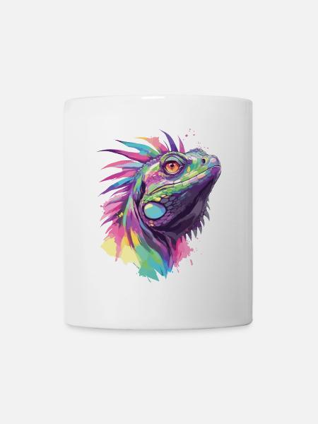 Leguan Echse Reptil Tier Natur Tropen Bunt Kunst - Tasse - Weiß