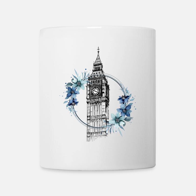 London Big Ben England Blumen Line Art Kunst - Tasse - Weiß