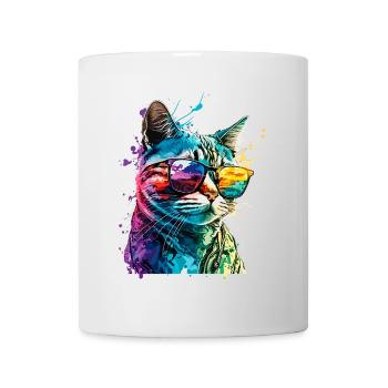 Cat Sunglasses Cool Splash Colorful Colorful - Mug - white - Front