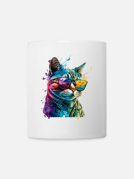 Lunettes de soleil chat Cool Splash Coloré Coloré - Mug blanc - blanc