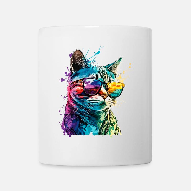 Katze Sonnenbrille Cool Splash Bunt Farbenfroh - Tasse - Weiß
