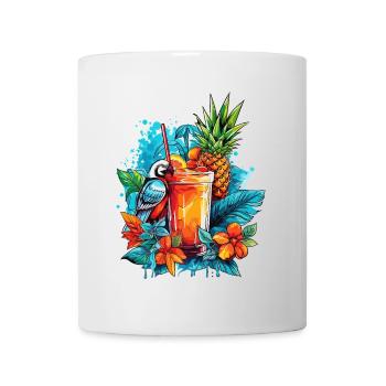 Sommer Cocktail Ananas Papagei Blumen Urlaub Kunst - Tasse - Weiß - Vorne