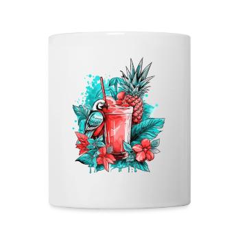 Sommer Cocktail Ananas Papagei Blumen Urlaub Kunst - Tasse - Weiß - Vorne