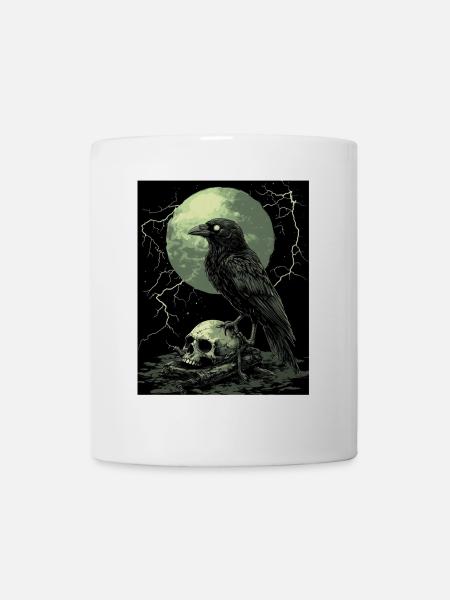 Rabe Totenkopf Mond Düster Gothic Schwarze Krähe - Tasse - Weiß