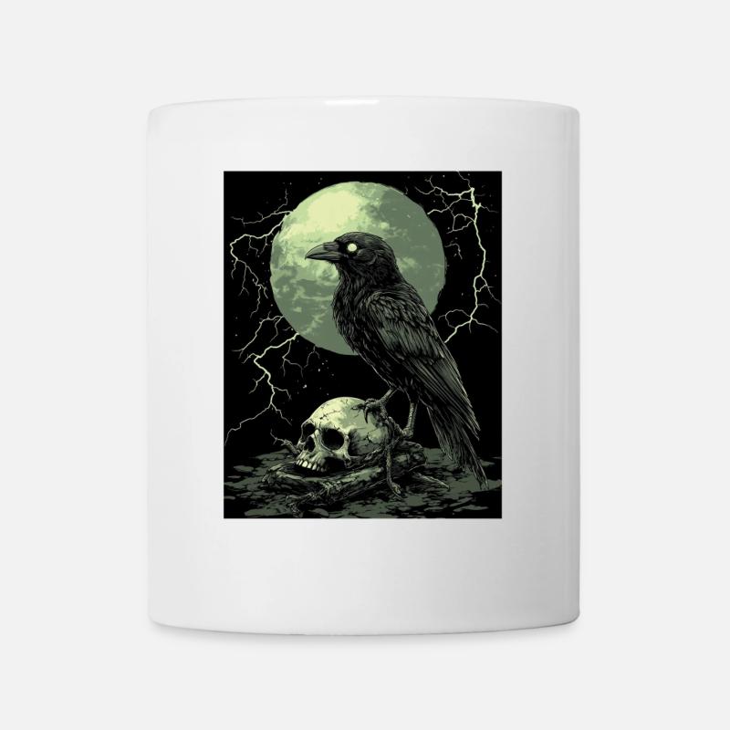 Rabe Totenkopf Mond Düster Gothic Schwarze Krähe - Tasse - Weiß