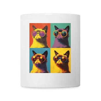 Coole Pop-Art Grump Katze mit Sonnenbrille - Tasse - Weiß - Vorne