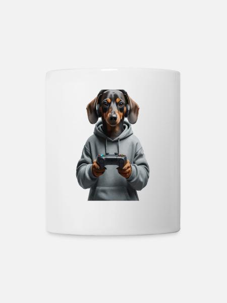 Gamer Dackel - Zockerhund mit Hoodie - Tasse - Weiß