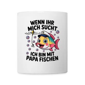 Fischen Angeln mit Papa und lustiger Spruch - Tasse - Weiß - Vorne