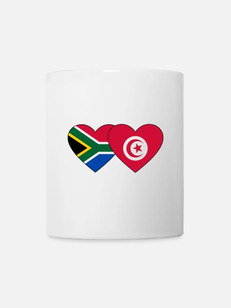Südafrika Tunesien Flagge Herz - Tasse - Weiß