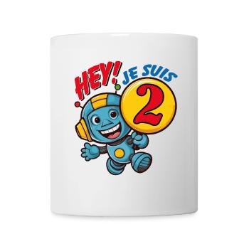 Deux ans petit robot mignon anniversaire d'enfant. - Mug blanc - blanc - Devant