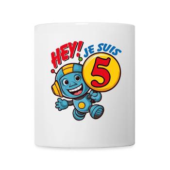 Cinq ans petit robot mignon anniversaire d'enfant - Mug blanc - blanc - Devant