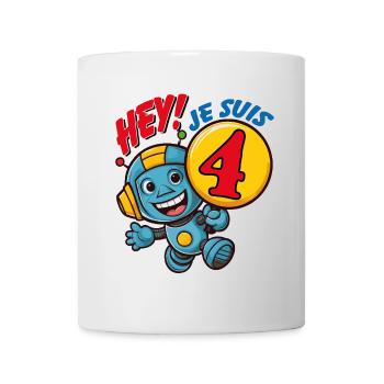 Quatre ans petit robot mignon anniversaire d'enfan - Mug blanc - blanc - Devant