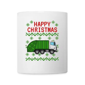 Garbage Truck Ugly Christmas, Bin Lorry Xmas - Mug - white - Front