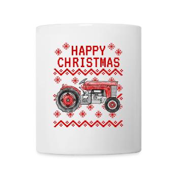 Vintage Tractor Ugly Christmas Farmer Farming - Mug - white - Front