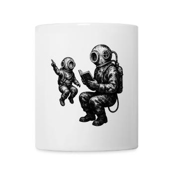 Vintage Tiefseetaucher mit Kind – Schwarzweiß - Tasse - Weiß - Vorne