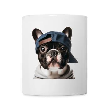 Bouledogue français avec une casquette de baseball. - Mug blanc - blanc - Devant