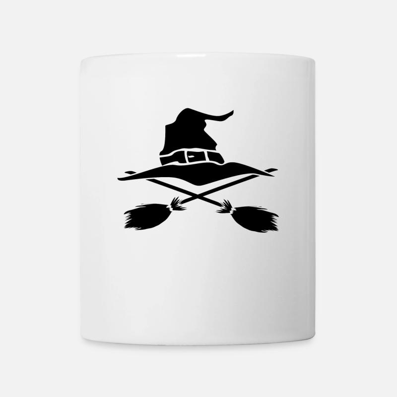 Halloween witch hat witch broom - Mug - white