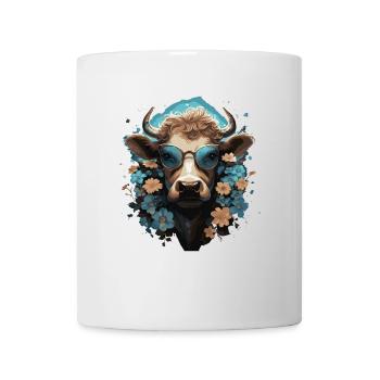 Lustige Kuh mit Blumen - Tasse - Weiß - Vorne