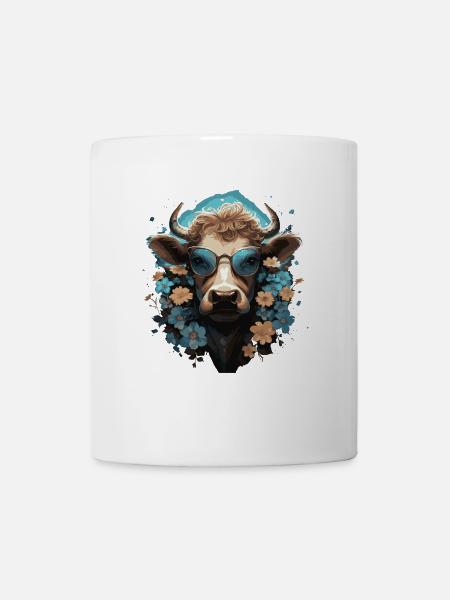 Lustige Kuh mit Blumen - Tasse - Weiß