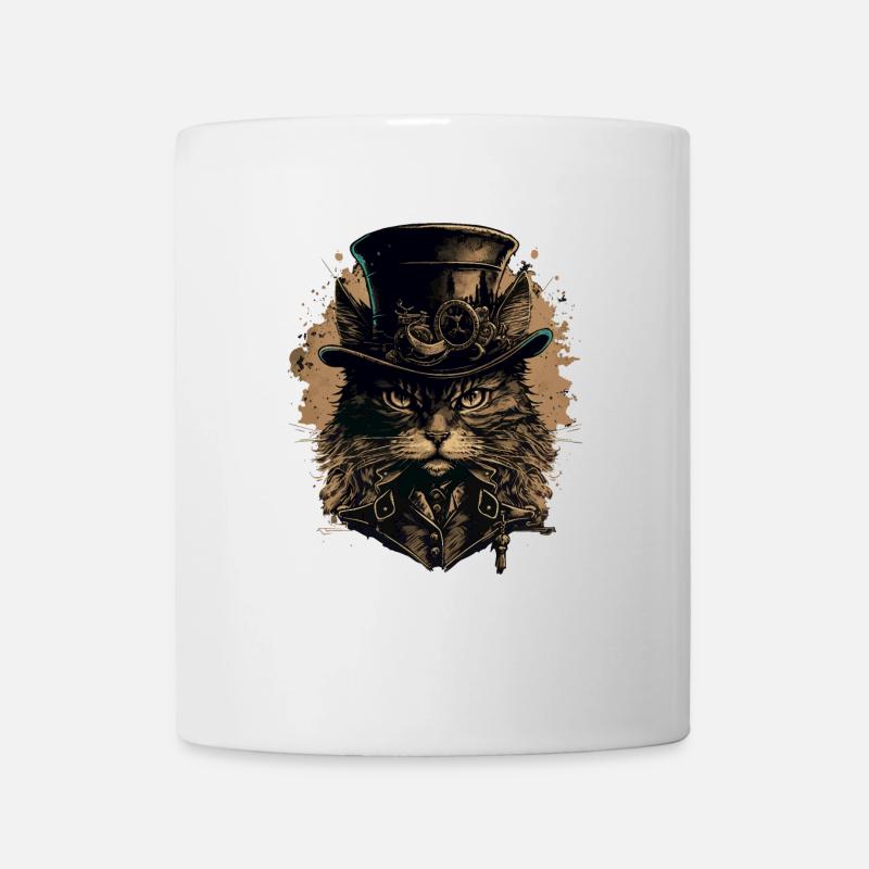 Steampunk Katze - Tasse - Weiß