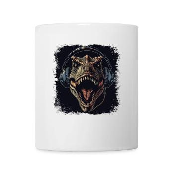 T-Rex dinosaur listening to music - Mug - white - Front