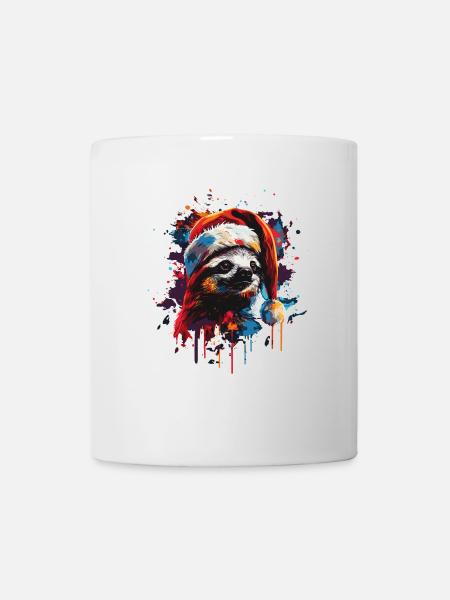 Faultier feiert Weihnachten - Tasse - Weiß
