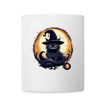 Chat noir avec chapeau de sorcière - Mug blanc - blanc - Devant