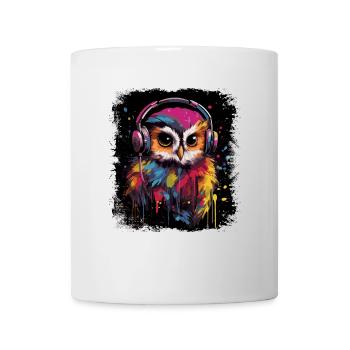 Lustige Eule hört Musik über Kopfhörer - Tasse - Weiß - Vorne