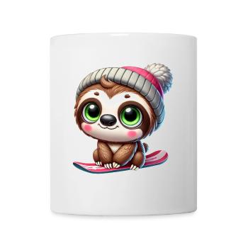 mignon paresseux snowboard dessin animé d’hiver - Mug blanc - blanc - Devant