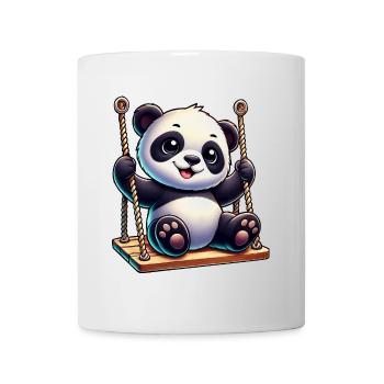 Süßer Panda Cartoon auf Schaukel Spielplatz - Tasse - Weiß - Vorne