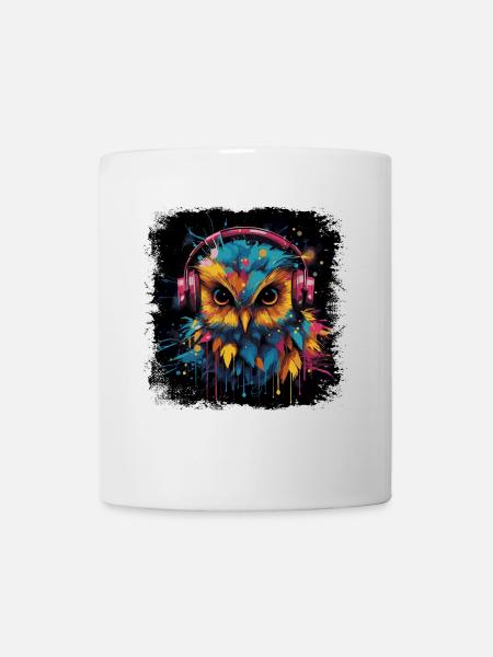 Discjockey Eule hört Musik über Kopfhörer - Tasse - Weiß