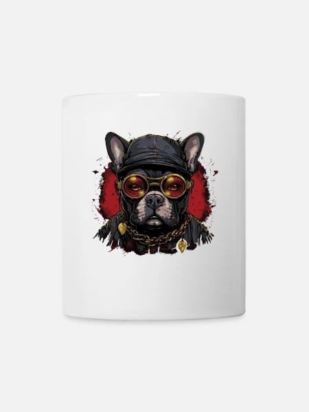 Französische Bulldogge mit Sonnenbrille - Tasse - Weiß