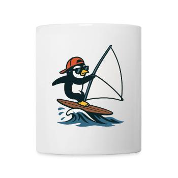 Cool Penguin Windsurfing Summer Water Sports - Mug - white - Front