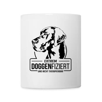 DOGGENFIZIERT Deutsche Dogge Hundespruch Wilsigns - Tasse - Weiß - Vorne