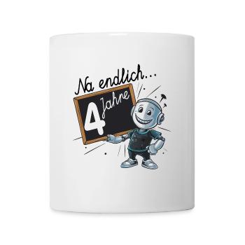 vierter Geburtstag, 4. Geburtstag kleiner Roboter - Tasse - Weiß - Vorne