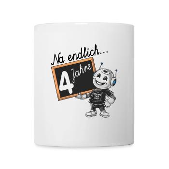 vierter Geburtstag, 4. Geburtstag kleiner Roboter - Tasse - Weiß - Vorne