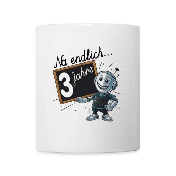 Dritter Geburtstag, 3. Geburtstag kleiner Roboter - Tasse - Weiß - Vorne